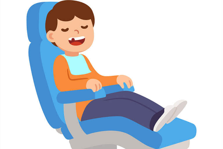 cartoon of kid in dentist chair